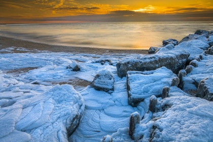 Picture of USA-NEW JERSEY-CAPE MAY NATIONAL SEASHORE. ICE AND SNOW ON OCEAN SHORE.