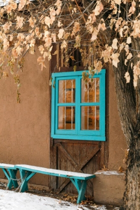 Picture of TAOS-NEW MEXICO-USA. WINTER SCENE WITH ADOBE WALL