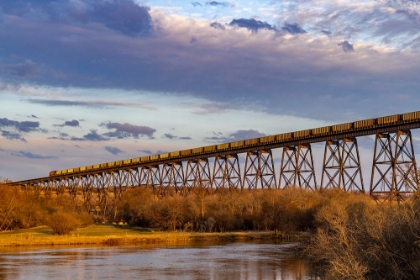 Picture of FREIGHT TRAIN CROSSES HI- LINE TRESTLE OVER THE SHEYENNE RIVER IN VALLEY CITY-NORTH DAKOTA-USA