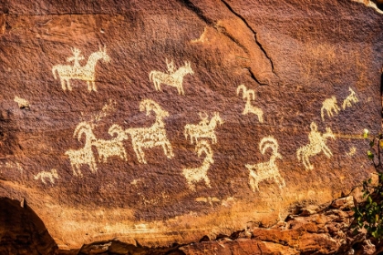 Picture of UTE INDIAN PETROGLYPHS-ARCHES NATIONAL PARK-MOAB-UTAH-USA.GLYPHS ARE OF SHEEP-HORSES AND DOGS