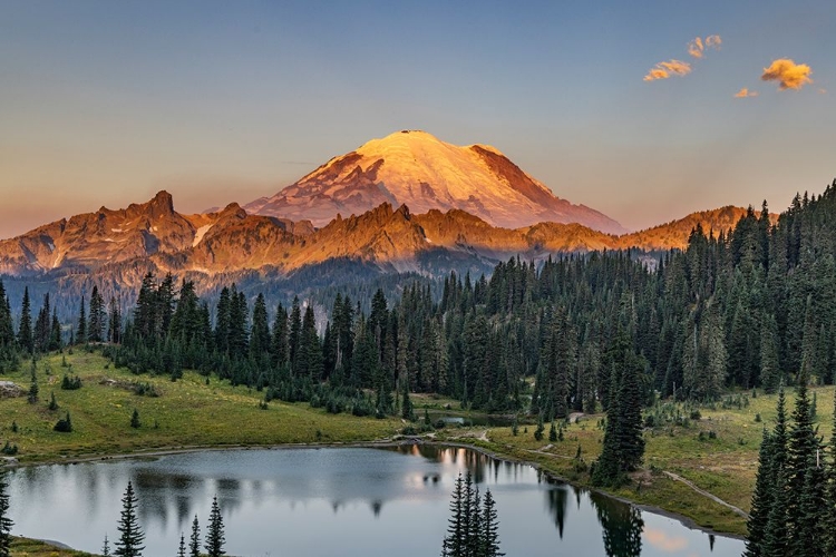 Picture of SUNRISE OVER TIPSOO LAKE IN MOUNT RAINIER NATIONAL PARK-WASHINGTON STATE-USA