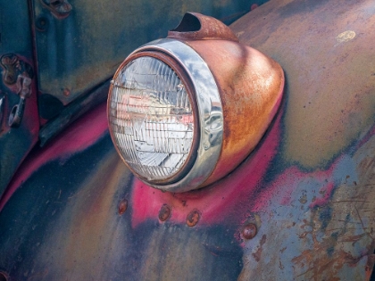 Picture of CLOSE-UP DETAIL OF AN OLD GENERAL MOTORS TRUCK IN A HISTORIC GHOST TOWN.