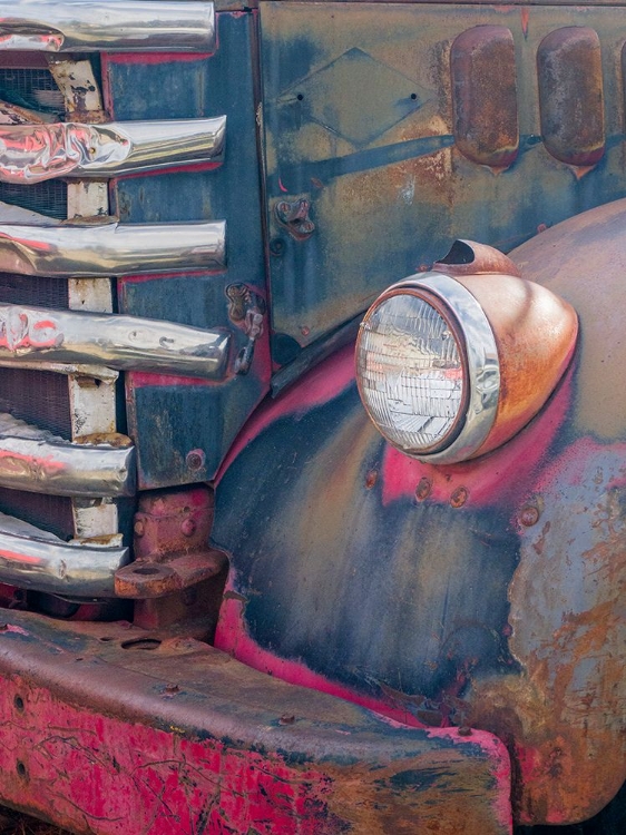 Picture of CLOSE-UP DETAIL OF AN OLD GENERAL MOTORS TRUCK IN A HISTORIC GHOST TOWN.