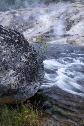 Picture of USA-WYOMING. THERMAL RUNOFF-RAPIDS-AND BOULDER ON THE MADISON RIVER-YELLOWSTONE NATIONAL PARK.