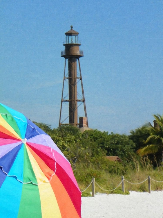 Picture of SANIBEL LIGHTHOUSE WITH UMBRELLA