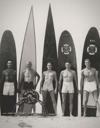 Picture of SURFERS AT MANLY BEACH C1940 RAY LEIGHTON NATL LIBRARY OF AUSTRALIA