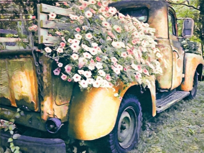 Picture of YELLOW TRUCK WITH FLOWERS