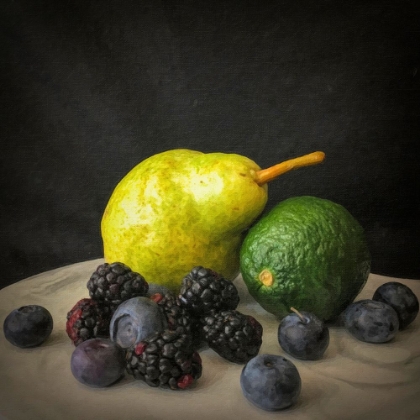 Picture of STILL LIFE PEAR AND BLACK RASPBERRIES