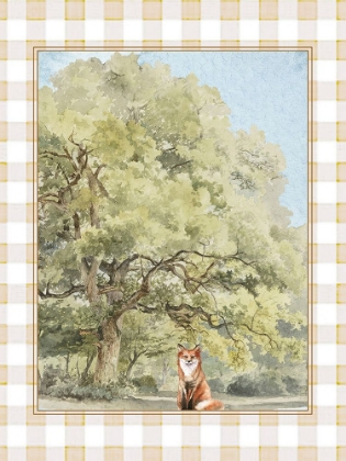 Picture of FOX WATERCOLOR ON BEIGE GINGHAM