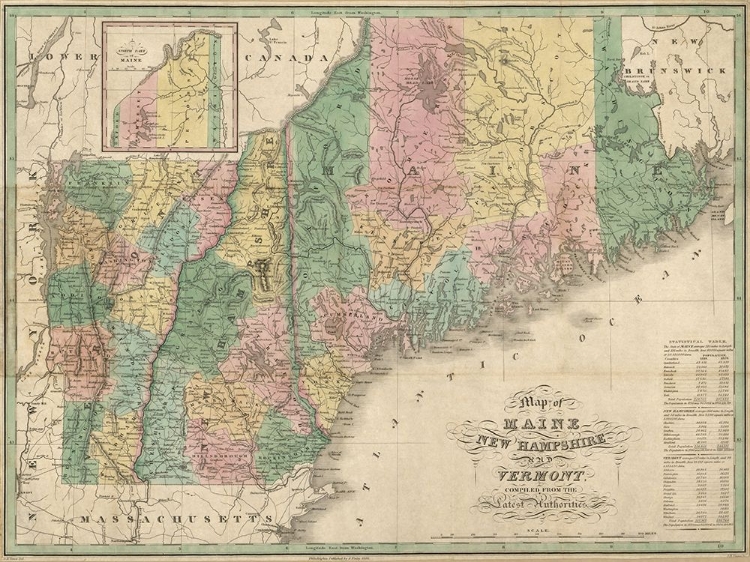 Picture of 1826 MAINE VERMONT NEW HAMPSHIRE MAP