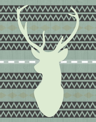 Picture of GREEN TRIBAL DEER HEAD ON GRAY
