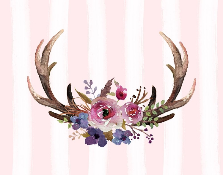 Picture of ANTLERS FLOWERS PINK STRIPES