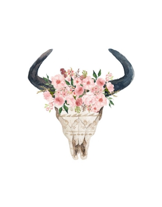 Picture of PINK FLORAL BULL SKULL