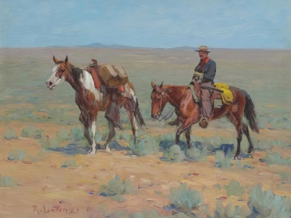 Picture of MOUNTED COWBOY AND PACK HORSE