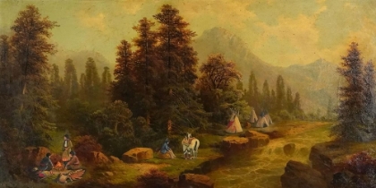Picture of RED INDIAN ENCAMPMENT BESIDE A RIVER