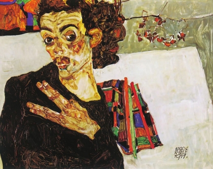 Picture of SELF-PORTRAIT WITH BLACK CLAY VASE AND SPREAD FINGERS 1911