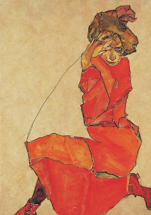 Picture of KNEELING GIRL IN ORANGE RED DRESS 1910