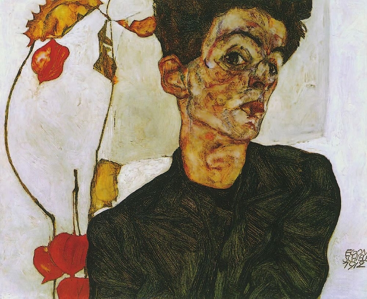 Picture of SELF-PORTRAIT WITH CHINESE LANTERN PLANT 1912