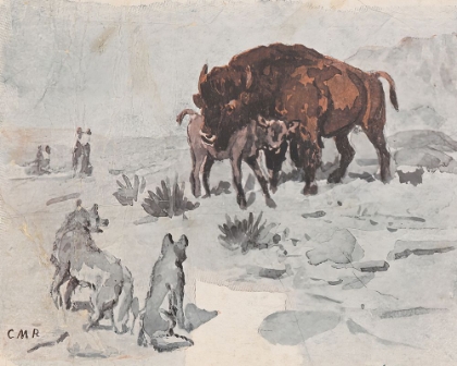 Picture of BUFFALO PROTECTING CALF 1907