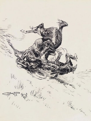 Picture of HORSE AND COWBOY TUMBLING DOWNHILL
