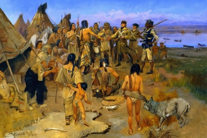 Picture of LEWIS AND CLARK MEETING THE MANDAN INDIANS 1897