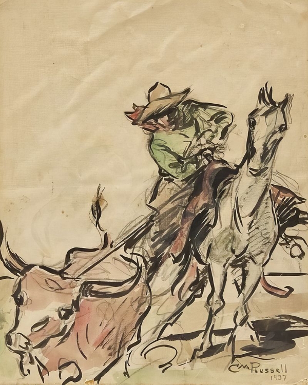 Picture of WESTERN WATERCOLOR SCENE, 1907