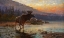 Picture of MOOSE AT SUNSET ON JACKSON LAKE