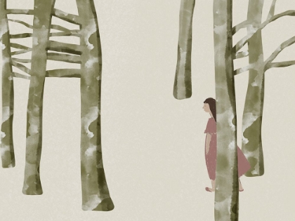 Picture of THE GIRL IN PYJAMAS WANDERING IN THE WOODS