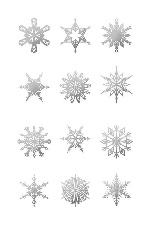 Picture of TWELVE GEOMETRIC SNOWFLAKES IN GRAY