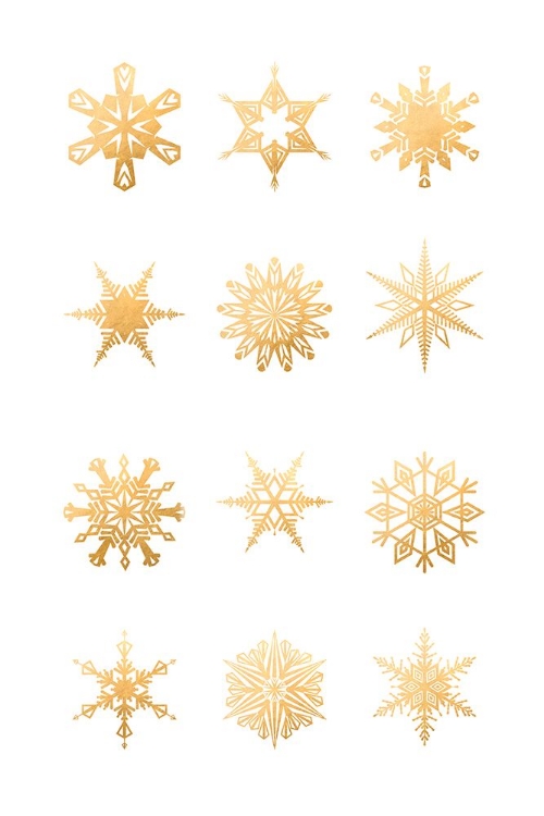 Picture of TWELVE GEOMETRIC SNOWFLAKES IN GOLD
