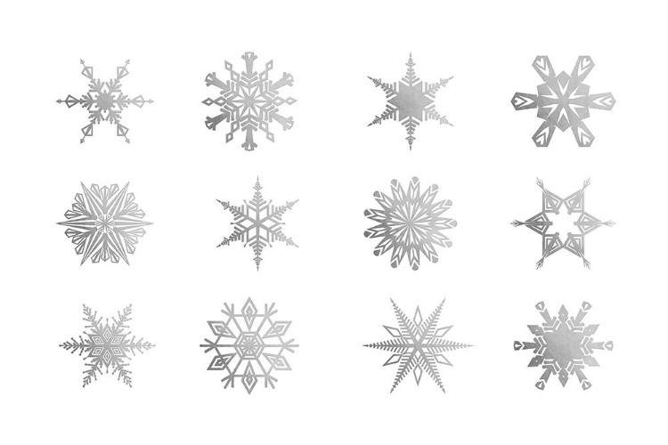 Picture of TWELVE GEOMETRIC SNOWFLAKES IN GRAY