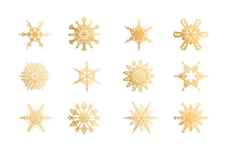 Picture of TWELVE GEOMETRIC SNOWFLAKES IN GOLD