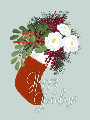Picture of FLORAL STOCKING HAPPY HOLIDAYS