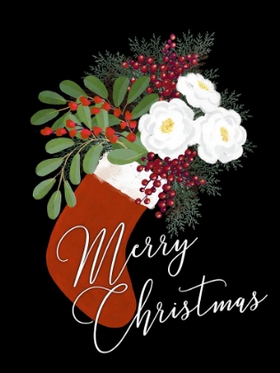 Picture of FLORAL STOCKING MERRY CHRISTMAS IN BLACK