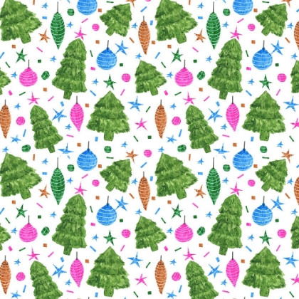 Picture of PINK BLUE GREEN CHRISTMAS TREES AND BULBS