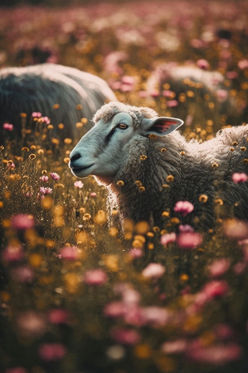 Picture of SHEEPS IN FLOWER FIELD