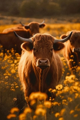 Picture of HIGHLAND COWS IN FLOWER FIELD NO 2