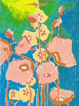 Picture of PEACH POPPIES ON BLUE