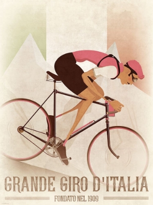 Picture of VINTAGE STYLE GIRO DITALIA CYCLIST ON A BIKE WITH ITALIAN FLAG