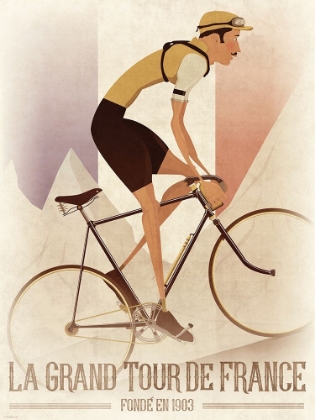 Picture of VINTAGE STYLE TOUR DE FRANCE CYCLIST ON A BIKE WITH FRENCH FLAG