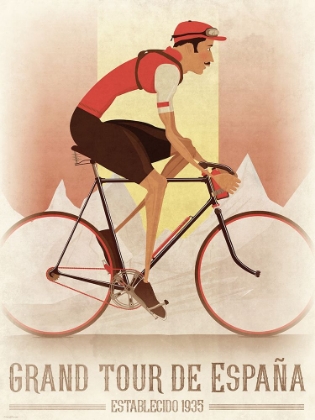 Picture of VINTAGE STYLE LA VUELTA CYCLIST ON A BIKE WITH SPNISH FLAG