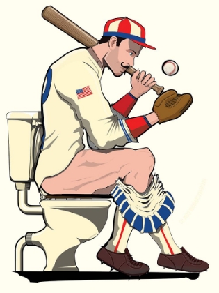 Picture of AMERICAN BASEBALL PLAYER ON THE TOILET