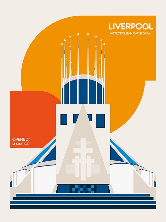 Picture of LIVERPOOL METROPOLITAN CATHEDRAL RETRO ARCHITECTURE PRINT