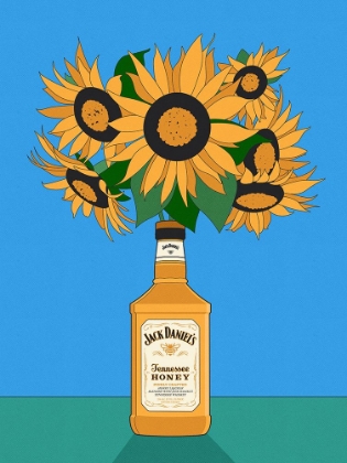 Picture of SUNFLOWERS IN HONEY WHISKEY RETRO ILLUSTRATION