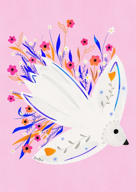Picture of BIRD IN FLOWERS PINK ILLUSTRATION