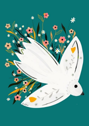 Picture of SEAGULL IN FLOWERS ILLUSTRATION