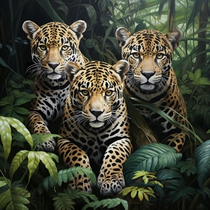 Picture of THREE JAGUARS IN THE JUNGLE