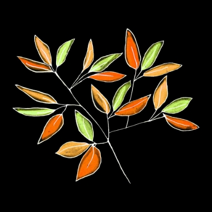 Picture of FLORAL BRANCHES FLORAL BRANCHES ORANGE GREEN ON BLACK 2