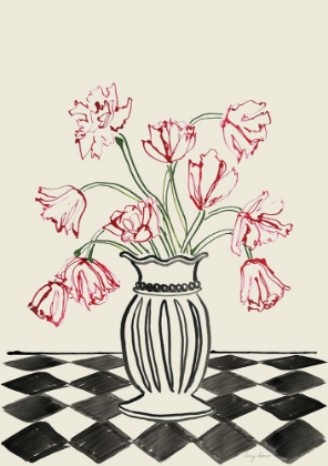 Picture of PINK TULIPS IN A VASE WITH CHECKERED DIAMONDS