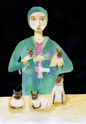 Picture of LADY WITH FIVE SIAMESE CATS